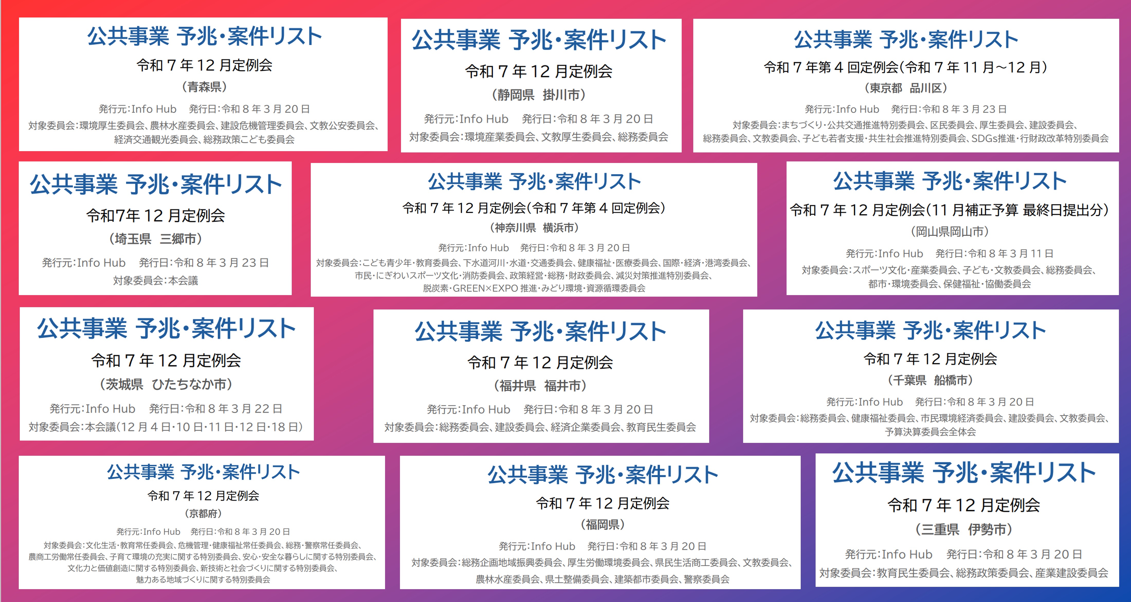 公共事業 予兆・案件リスト ラインナップ