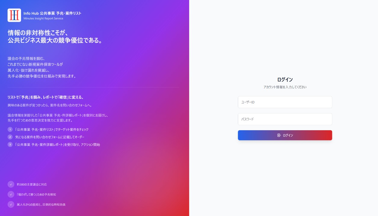 Info Hub ログイン画面